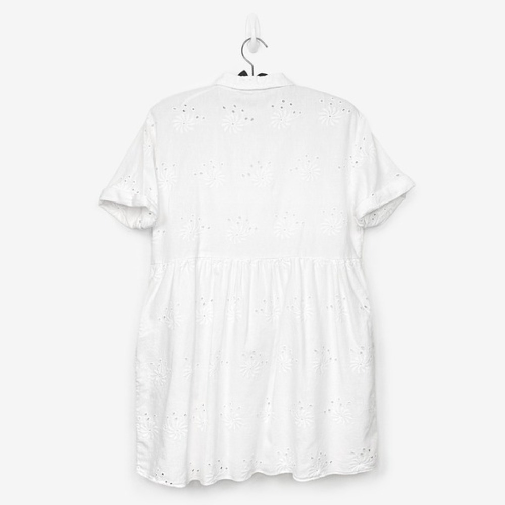 Zara Eyelet Mini Dress Size XL White Babydoll Boho Cottagecore Romantic Coastal - Picture 2 of 5